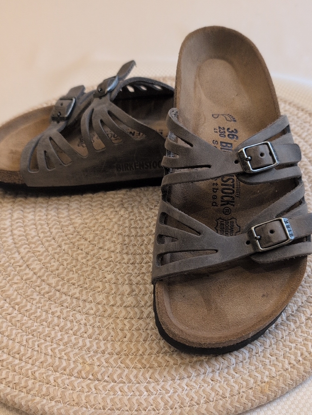 Birkenstock Women's Gray Strappy Slide Sandals